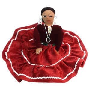ND-Burgundy Red Authentic Hand-Crafted Navajo Cloth Doll - seated