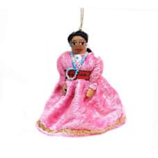 Authentic Native American Doll Ornament - Pink Dress