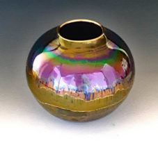 Fairman-IR-Round medium Signed Bruce Fairman Iridescent Medium Round Vase-above