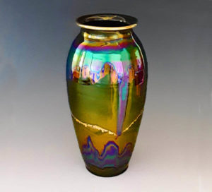 Fairman-IR-Shoulder medium Bruce Fairman Iridescent Pottery Shoulder Vase