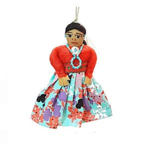 Genuine Native American Doll Ornament - Red Floral Dress