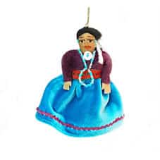 Hand-Crafted Native American Doll Ornament-Light Blue Dress