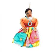 Handmade Native American Doll Ornament-Orange Floral Dress