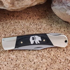 Inlaid Silver Bear Locking Pocket Knife