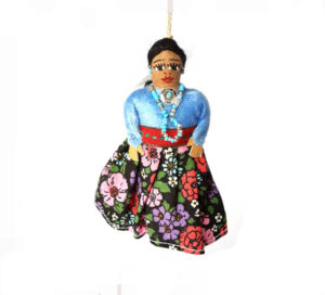 NAV-orn-doll-black floral Navajo Cloth Doll Ornament