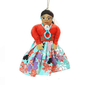 NAV-orn-doll-red floral Navajo Cloth Doll Ornament