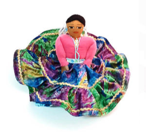 ND-Pink Floral Hand-Made Native American Cloth Doll - Seated