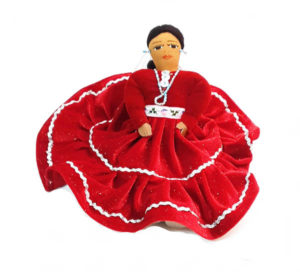 ND-Red Hand-Crafted Navajo Cloth Doll - Seated