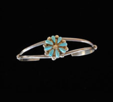 NZB-17 Authentic Designer Zuni Turquoise & Silver Flower Bracelet
