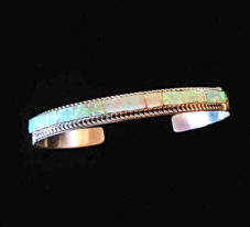 NZB-9 Zuni Cultured Opal Channel Inlaid Sterling Silver Bracelet