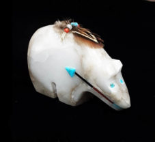 Alabaster Bear fetish with Turquoise Inlay by Ben Livingston