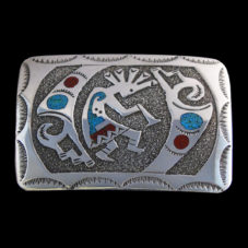 Navajo Kokopelli Belt Buckle with Turquoise