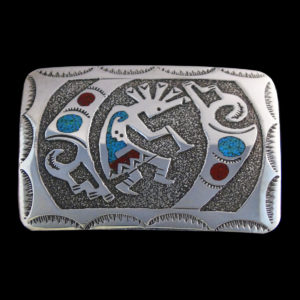 Navajo Kokopelli Belt Buckle with Turquoise