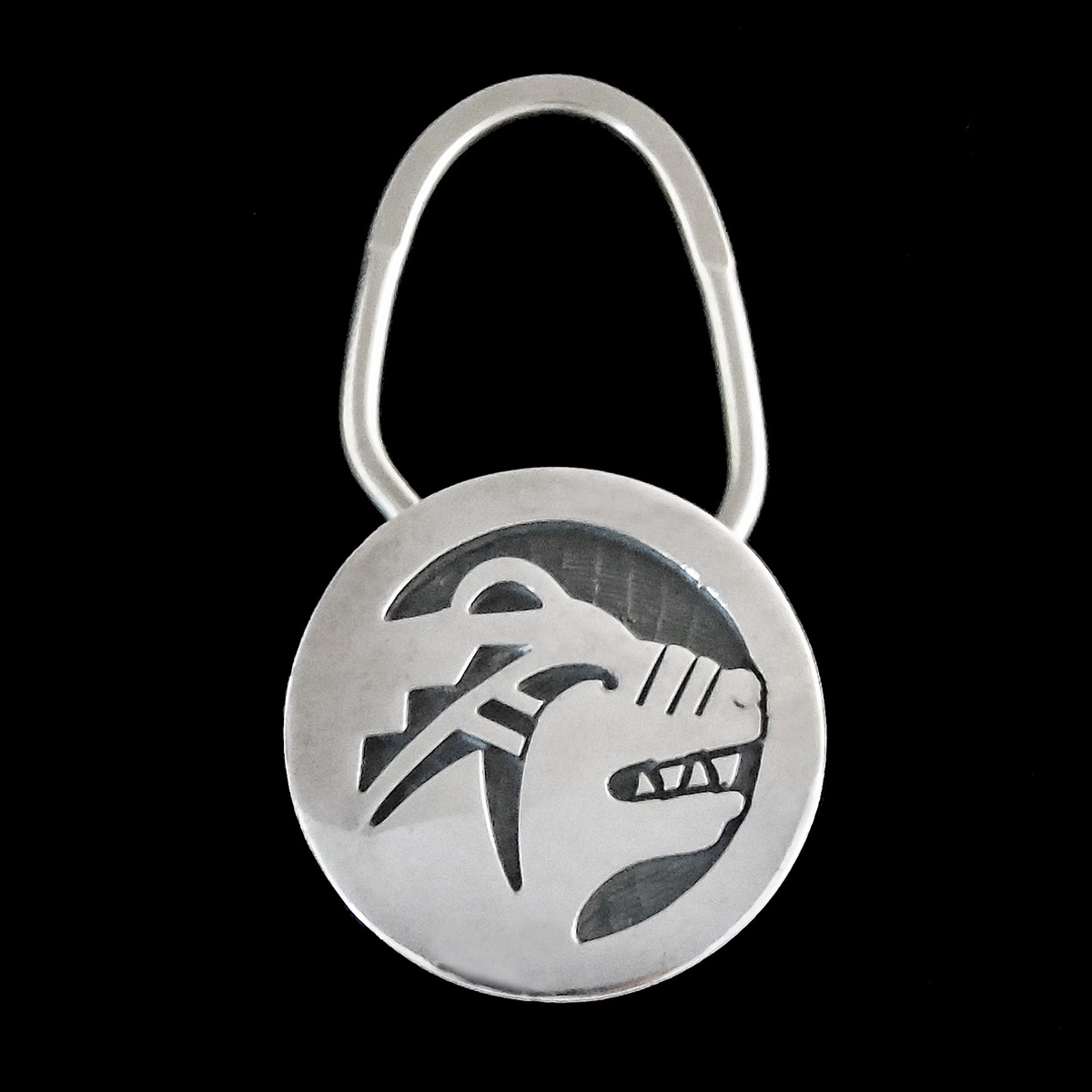 Navajo Silver Bear Overlay Key Ring | Joe Wilcox Indian Den