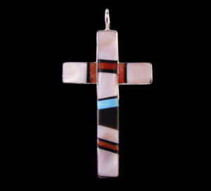 Inlaid Zuni Cross Pendant