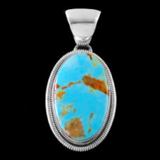 Turquoise Pendant w Silver Rope Edge