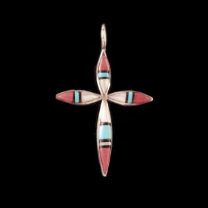 Sm Zuni Inlaid Cross Pendant