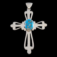 Lg Turquoise Stone Cross Pendant