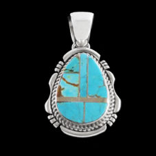 Teardrop Turquoise Inlaid Silver Pendant