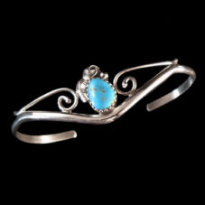 Sterling Silver & Turquoise Bracelet with Flower Design