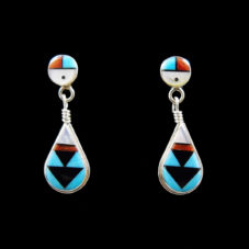 Zuni Sunface Teardrop Inlaid Earrings