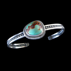 Green & Gold Turquoise Navajo Silver Bracelet