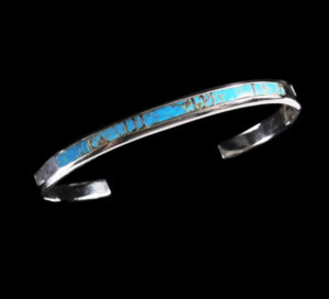 Navajo Hand-Crafted Inlaid Turquoise Thin Cuff Bracelet