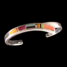 Traditional Navajo Inlaid Multi-Stone Split Cuff Bracelet