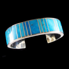 Wide Cuff Stripe Kingman Turquoise Navajo Bracelet