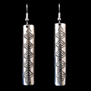 Navajo Stamped Silver Long Earring