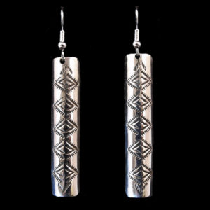 Navajo Stamped Silver Long Earring