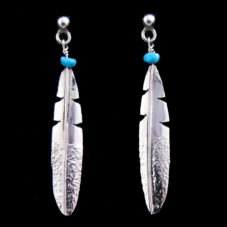 Silver Feather Earring w Turquoise