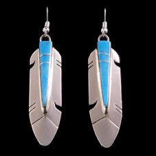 Silver & Turquoise Inlay Feather Earring