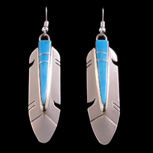 Silver & Turquoise Inlay Feather Earring
