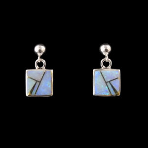 Cultured Opal & Silver Square Inlaid Earring