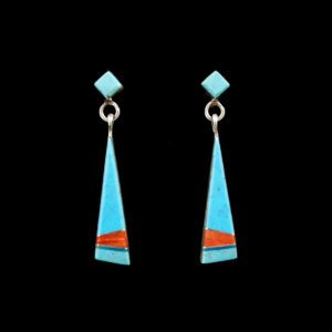 Turquoise & Coral Earring by Yazzie