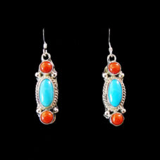 Coral and Turquoise Silver Dangle