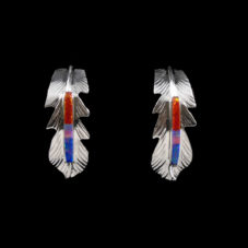 Cultured Opal Inlaid Silver Feather Hoops