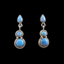 Opal Triple Stone Post Dangle Earring