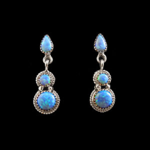 Opal Triple Stone Post Dangle Earring