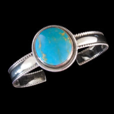 Hand-Crafted Navajo Round Turquoise & Silver Bracelet