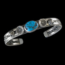 Navajo Braided Flower Turquoise Silver Bracelet