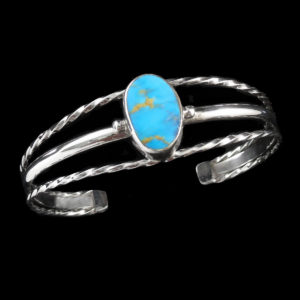 Navajo Oval Turquoise & Silver Twist Spencer Bracelet