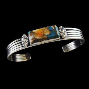 Navajo Sunflower Flat Stone Turquoise & Oyster Bracelet