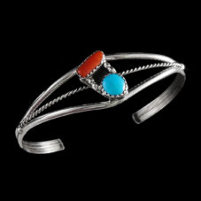 Navajo Turquoise Coral Silver Bracelet