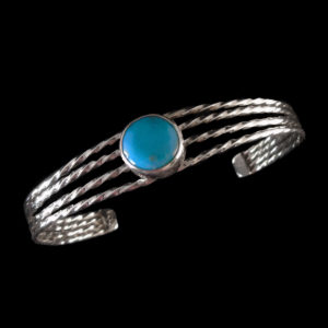 Round Turquoise & Silver 4 Band Twist Bracelet