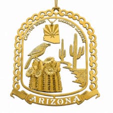 Arizona State Bird & Saguaro Brass Ornament