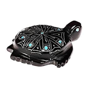 Black Marble Zuni Turtle Fetish by Cachini ﻿