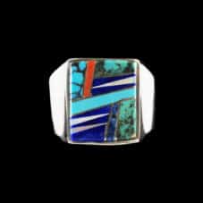 Turquoise, Lapis, & Sterling Silver Inlaid Ring