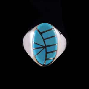 Oval Zuni Turquoise Inlaid Ring